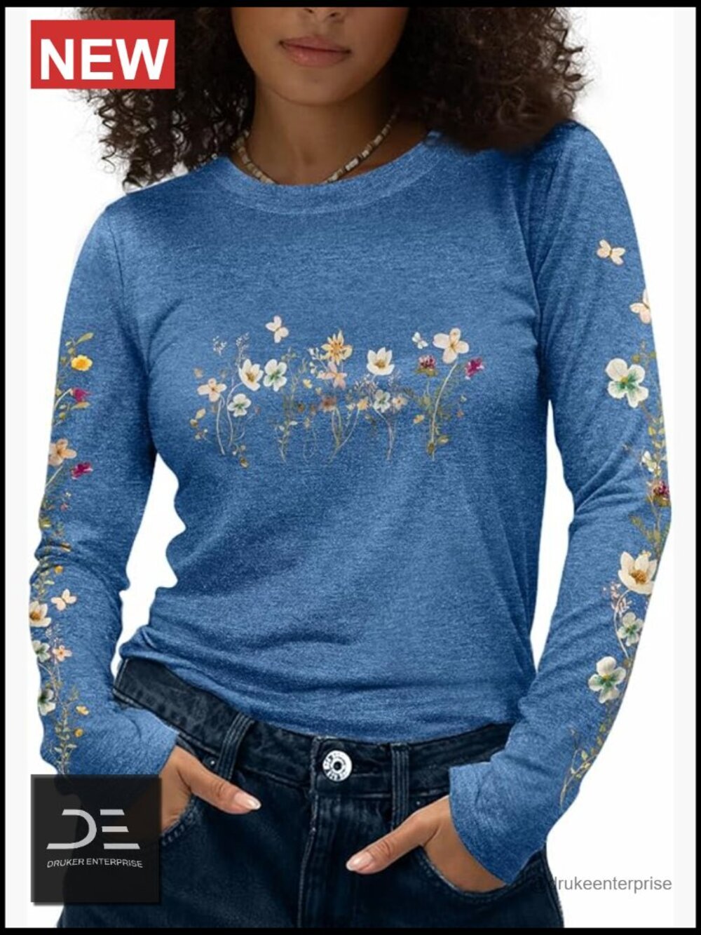Long Sleeve Crewneck T-Shirt - Soft Polyester Blend Casual Top